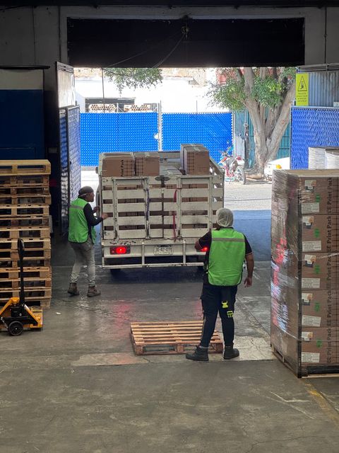 Pallets staged at the loading bay