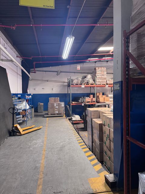 Racking and staged pallets inside the Guadalajara warehouse
